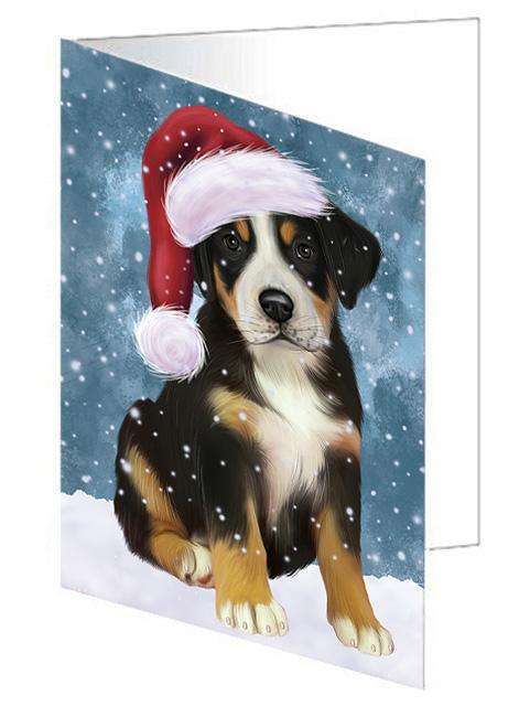 Let it Snow Christmas Holiday Greater Swiss Mountain Dog Wearing Santa Hat Handmade Artwork Assorted Pets Greeting Cards and Note Cards with Envelopes for All Occasions and Holiday Seasons GCD66935