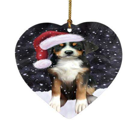 Let it Snow Christmas Holiday Greater Swiss Mountain Dog Wearing Santa Hat Heart Christmas Ornament HPOR54300