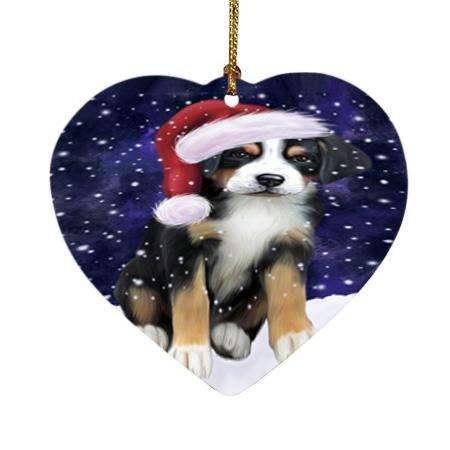 Let it Snow Christmas Holiday Greater Swiss Mountain Dog Wearing Santa Hat Heart Christmas Ornament HPOR54301