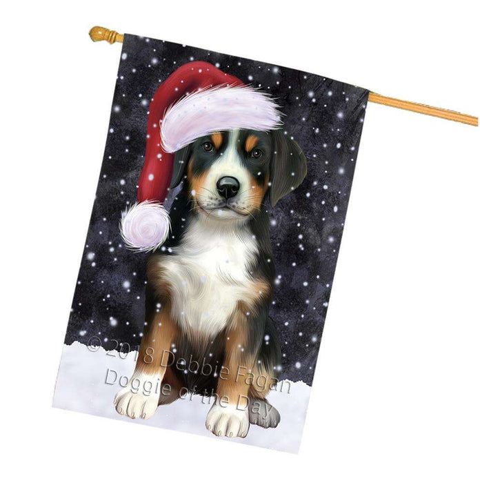 Let it Snow Christmas Holiday Greater Swiss Mountain Dog Wearing Santa Hat House Flag FLG54498