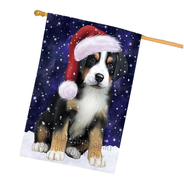 Let it Snow Christmas Holiday Greater Swiss Mountain Dog Wearing Santa Hat House Flag FLG54499