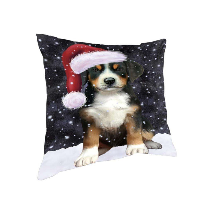 Let it Snow Christmas Holiday Greater Swiss Mountain Dog Wearing Santa Hat Pillow PIL73824