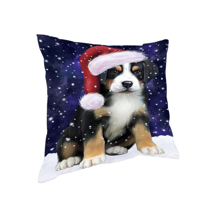 Let it Snow Christmas Holiday Greater Swiss Mountain Dog Wearing Santa Hat Pillow PIL73828