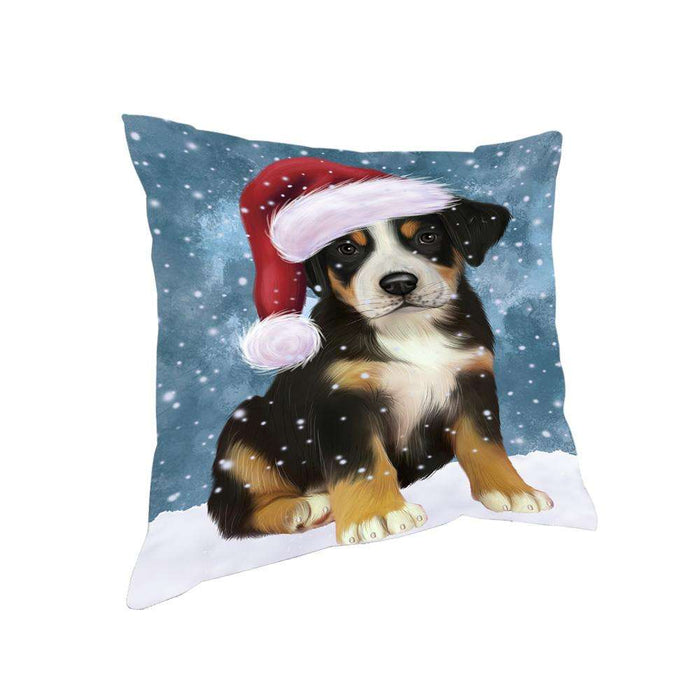 Let it Snow Christmas Holiday Greater Swiss Mountain Dog Wearing Santa Hat Pillow PIL73832
