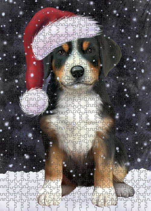 Let it Snow Christmas Holiday Greater Swiss Mountain Dog Wearing Santa Hat Puzzle with Photo Tin PUZL84356