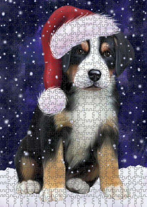Let it Snow Christmas Holiday Greater Swiss Mountain Dog Wearing Santa Hat Puzzle with Photo Tin PUZL84360