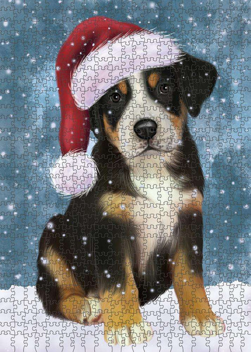 Let it Snow Christmas Holiday Greater Swiss Mountain Dog Wearing Santa Hat Puzzle with Photo Tin PUZL84364