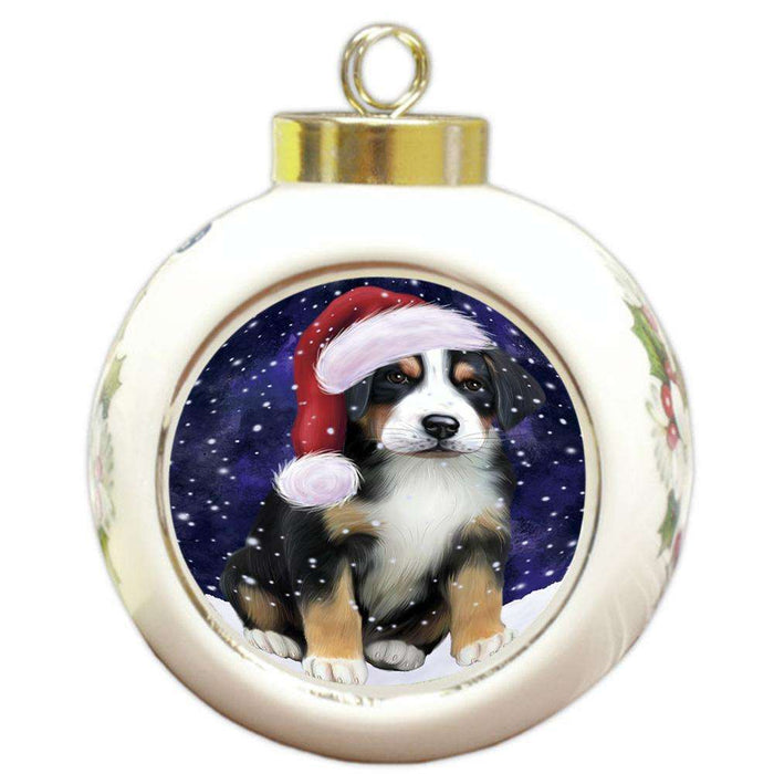 Let it Snow Christmas Holiday Greater Swiss Mountain Dog Wearing Santa Hat Round Ball Christmas Ornament RBPOR54301