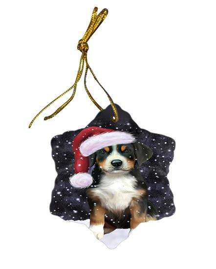 Let it Snow Christmas Holiday Greater Swiss Mountain Dog Wearing Santa Hat Star Porcelain Ornament SPOR54291