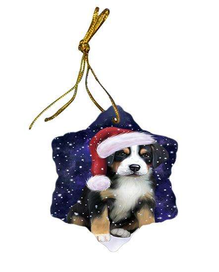 Let it Snow Christmas Holiday Greater Swiss Mountain Dog Wearing Santa Hat Star Porcelain Ornament SPOR54292