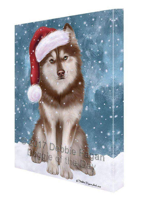 Let it Snow Christmas Holiday Husky Dog Wearing Santa Hat Canvas Wall Art D234
