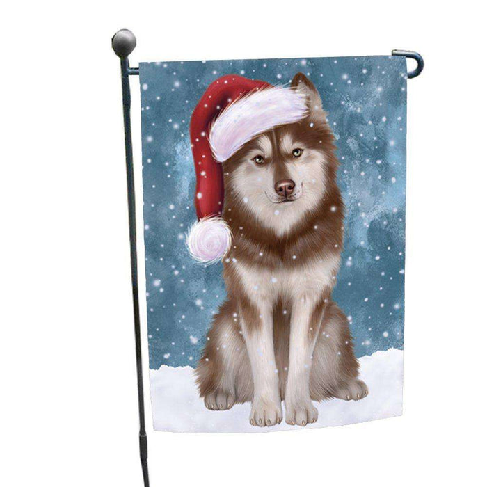 Let it Snow Christmas Holiday Husky Dog Wearing Santa Hat Garden Flag D234