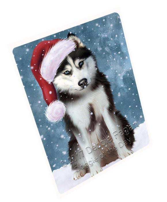 Let it Snow Christmas Holiday Husky Dog Wearing Santa Hat Large Refrigerator / Dishwasher Magnet D037