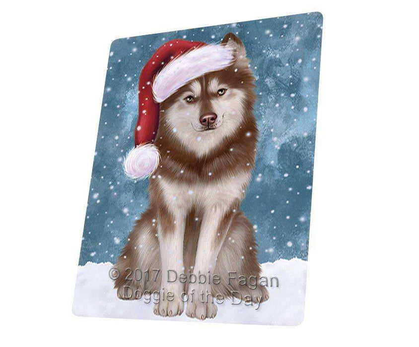 Let it Snow Christmas Holiday Husky Dog Wearing Santa Hat Tempered Cutting Board D234