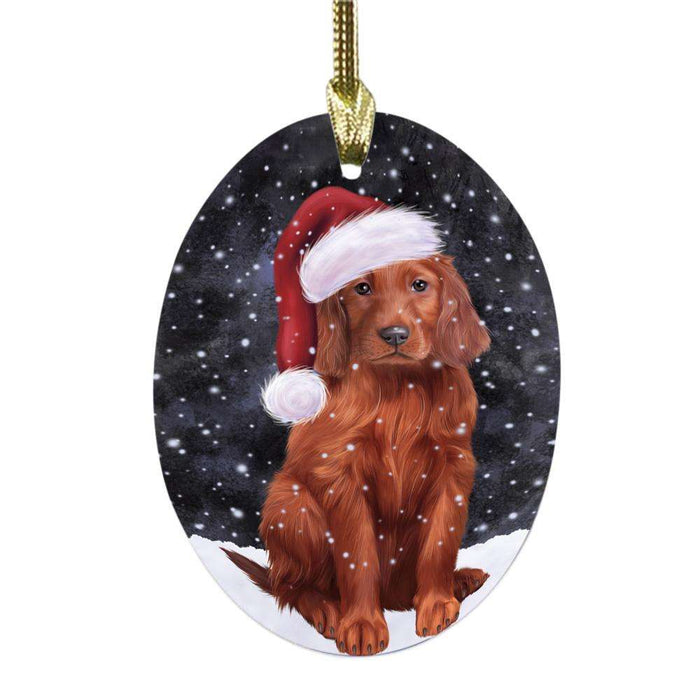 Let it Snow Christmas Holiday Irish Red Setter Dog Oval Glass Christmas Ornament OGOR48944