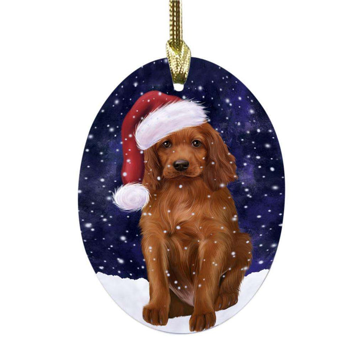 Let it Snow Christmas Holiday Irish Red Setter Dog Oval Glass Christmas Ornament OGOR48945