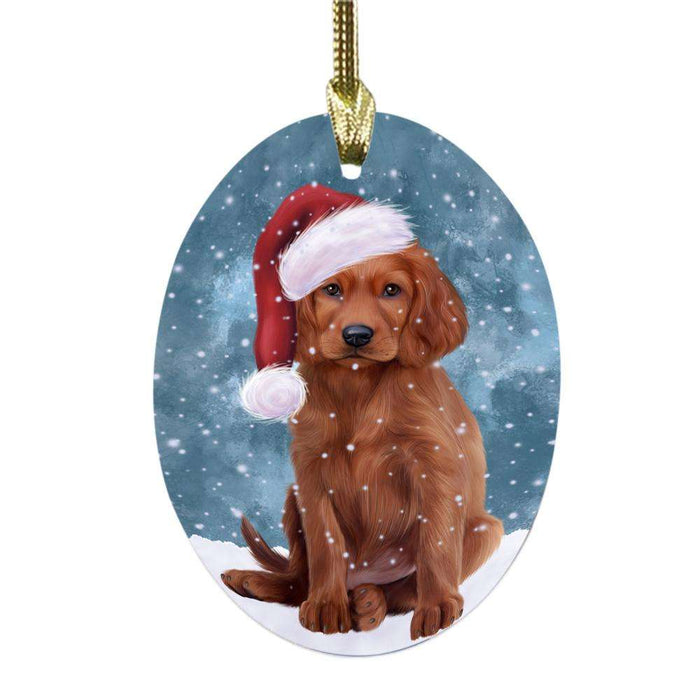 Let it Snow Christmas Holiday Irish Red Setter Dog Oval Glass Christmas Ornament OGOR48946