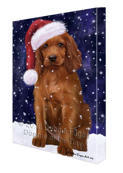 Let it Snow Christmas Holiday Irish Setter Dog Wearing Santa Hat Canvas Print Wall Art Décor CVS106577