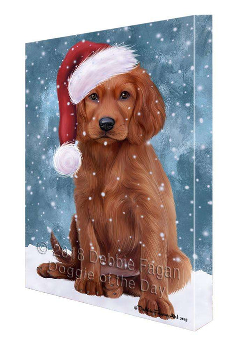 Let it Snow Christmas Holiday Irish Setter Dog Wearing Santa Hat Canvas Print Wall Art Décor CVS106586
