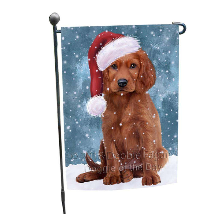 Let it Snow Christmas Holiday Irish Setter Dog Wearing Santa Hat Garden Flag GFLG54366