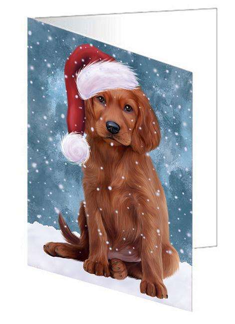 Let it Snow Christmas Holiday Irish Setter Dog Wearing Santa Hat Handmade Artwork Assorted Pets Greeting Cards and Note Cards with Envelopes for All Occasions and Holiday Seasons GCD66941