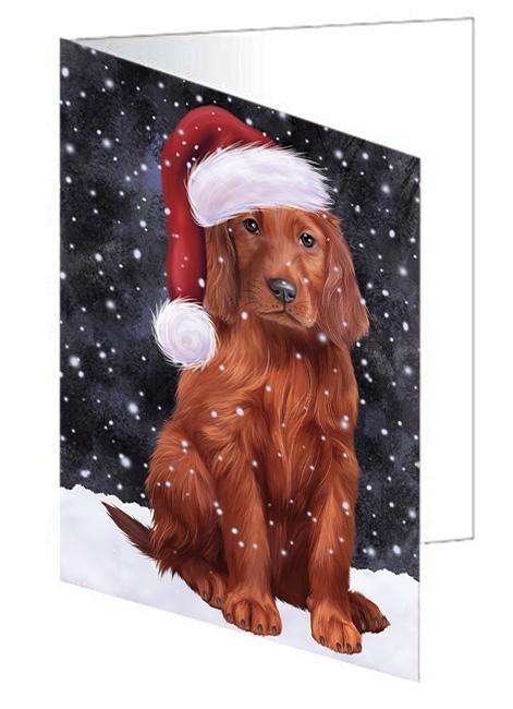 Let it Snow Christmas Holiday Irish Setter Dog Wearing Santa Hat Handmade Artwork Assorted Pets Greeting Cards and Note Cards with Envelopes for All Occasions and Holiday Seasons GCD66944