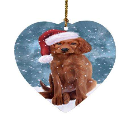 Let it Snow Christmas Holiday Irish Setter Dog Wearing Santa Hat Heart Christmas Ornament HPOR54304