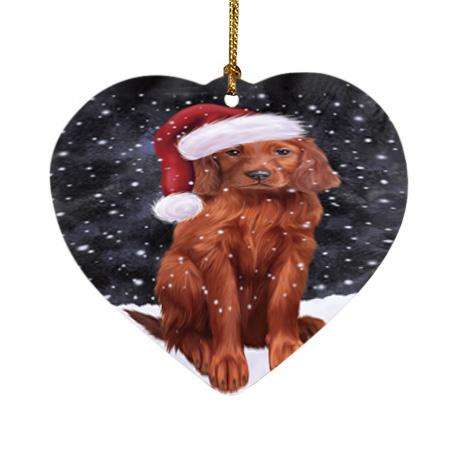 Let it Snow Christmas Holiday Irish Setter Dog Wearing Santa Hat Heart Christmas Ornament HPOR54305