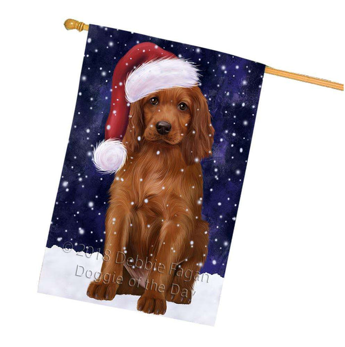 Let it Snow Christmas Holiday Irish Setter Dog Wearing Santa Hat House Flag FLG54501