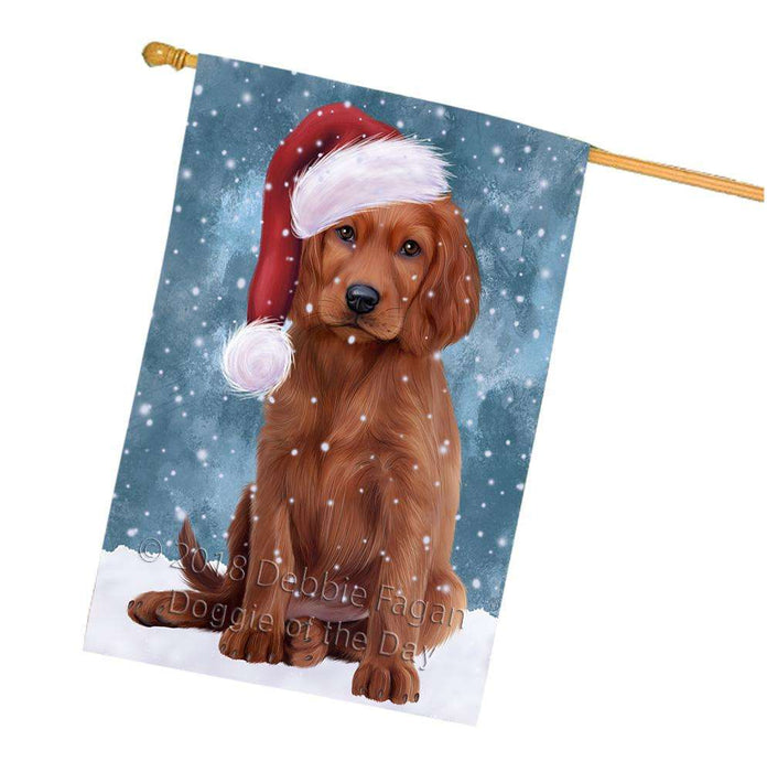 Let it Snow Christmas Holiday Irish Setter Dog Wearing Santa Hat House Flag FLG54502