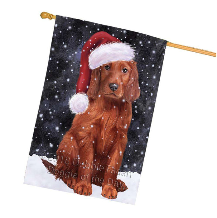 Let it Snow Christmas Holiday Irish Setter Dog Wearing Santa Hat House Flag FLG54503