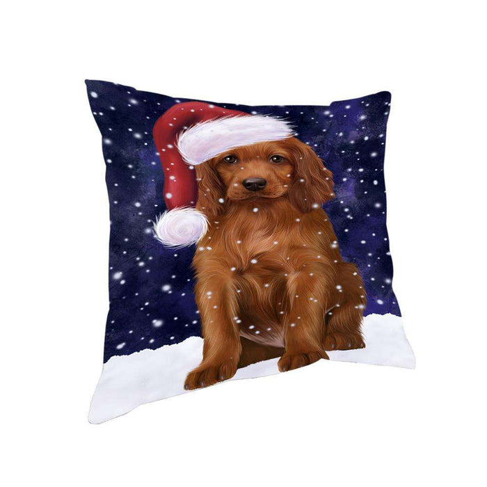 Let it Snow Christmas Holiday Irish Setter Dog Wearing Santa Hat Pillow PIL73836