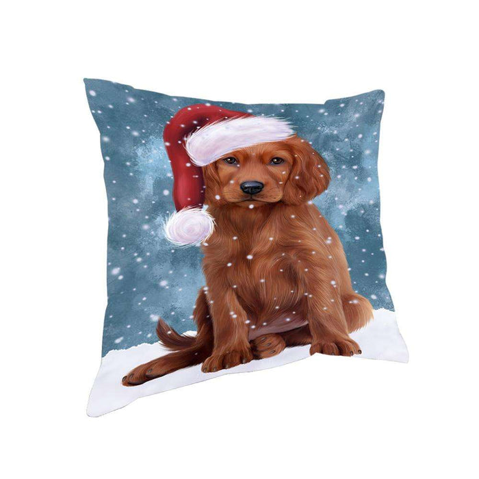 Let it Snow Christmas Holiday Irish Setter Dog Wearing Santa Hat Pillow PIL73840