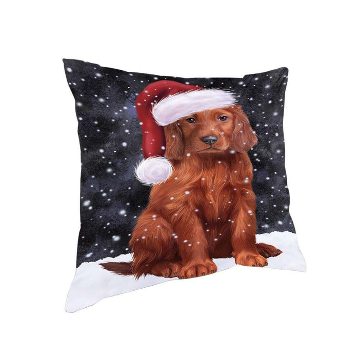 Let it Snow Christmas Holiday Irish Setter Dog Wearing Santa Hat Pillow PIL73844