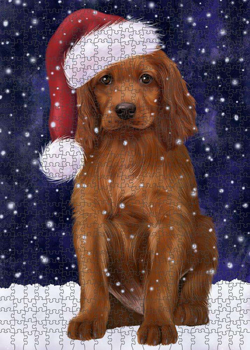 Let it Snow Christmas Holiday Irish Setter Dog Wearing Santa Hat Puzzle with Photo Tin PUZL84368