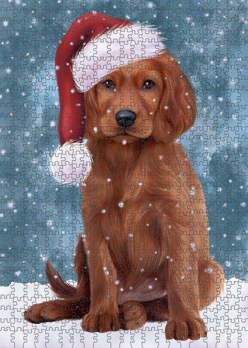 Let it Snow Christmas Holiday Irish Setter Dog Wearing Santa Hat Puzzle with Photo Tin PUZL84372