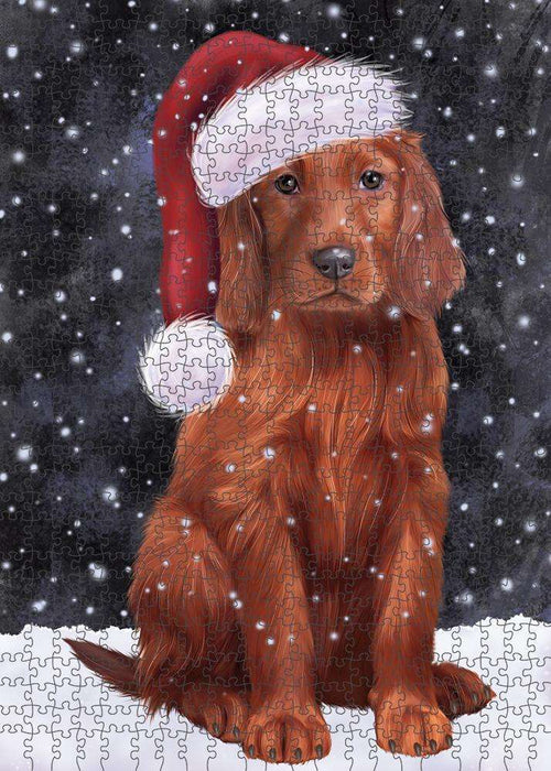 Let it Snow Christmas Holiday Irish Setter Dog Wearing Santa Hat Puzzle with Photo Tin PUZL84376