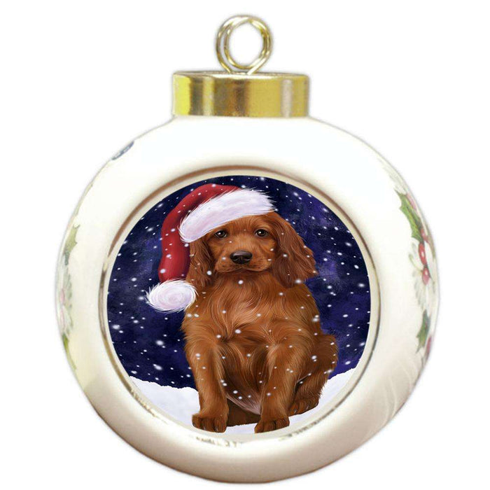 Let it Snow Christmas Holiday Irish Setter Dog Wearing Santa Hat Round Ball Christmas Ornament RBPOR54303