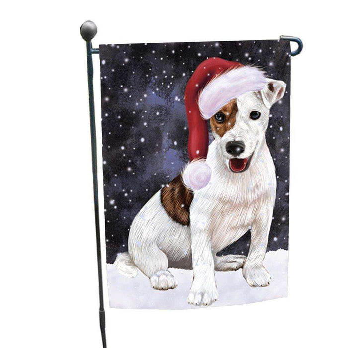 Let it Snow Christmas Holiday Jack Russel Dog Wearing Santa Hat Garden Flag