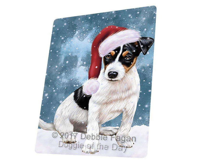 Let it Snow Christmas Holiday Jack Russel Dog Wearing Santa Hat Large Refrigerator / Dishwasher Magnet D096
