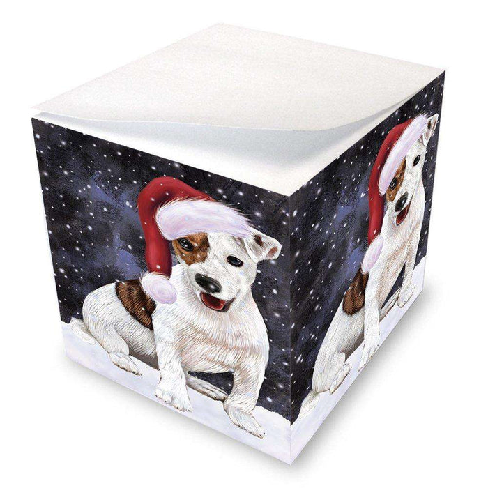 Let it Snow Christmas Holiday Jack Russel Dog Wearing Santa Hat Note Cube D326