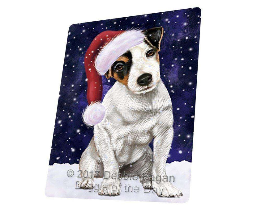 Let it Snow Christmas Holiday Jack Russel Dog Wearing Santa Hat Tempered Cutting Board