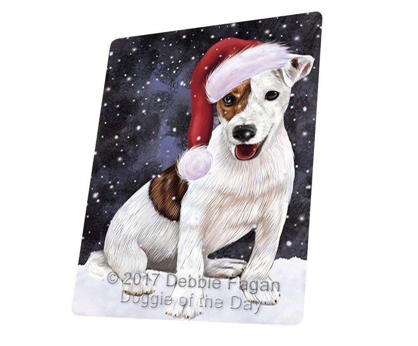 Let it Snow Christmas Holiday Jack Russel Dog Wearing Santa Hat Tempered Cutting Board