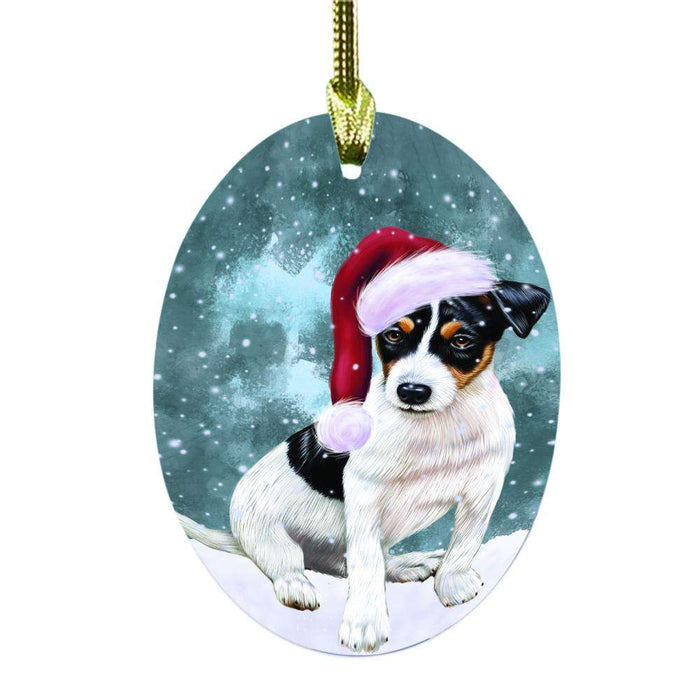 Let it Snow Christmas Holiday Jack Russell Dog Oval Glass Christmas Ornament OGOR48607