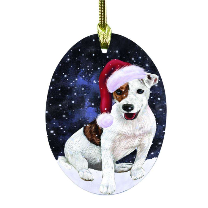 Let it Snow Christmas Holiday Jack Russell Dog Oval Glass Christmas Ornament OGOR48608