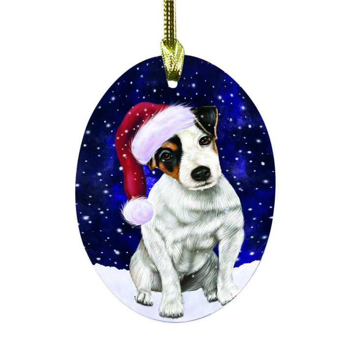 Let it Snow Christmas Holiday Jack Russell Dog Oval Glass Christmas Ornament OGOR48609