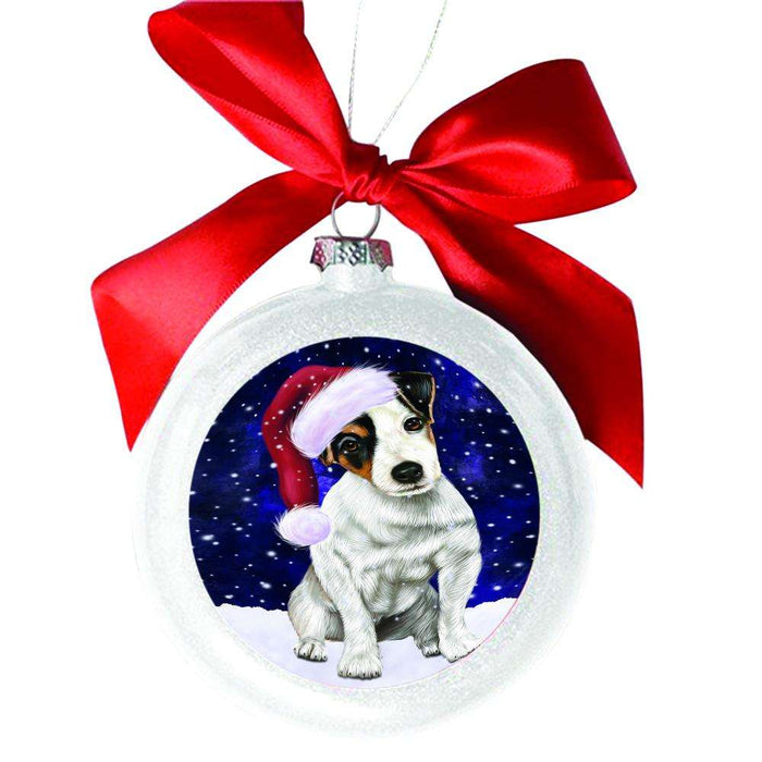 Let it Snow Christmas Holiday Jack Russell Dog White Round Ball Christmas Ornament WBSOR48609
