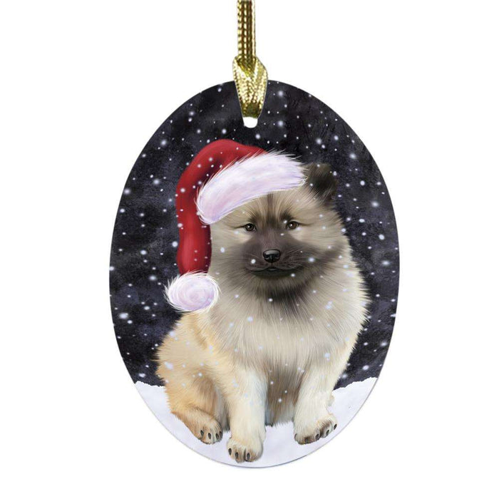 Let it Snow Christmas Holiday Keeshond Dog Oval Glass Christmas Ornament OGOR48947