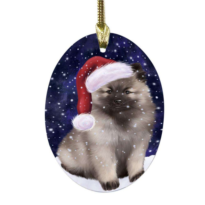Let it Snow Christmas Holiday Keeshond Dog Oval Glass Christmas Ornament OGOR48948