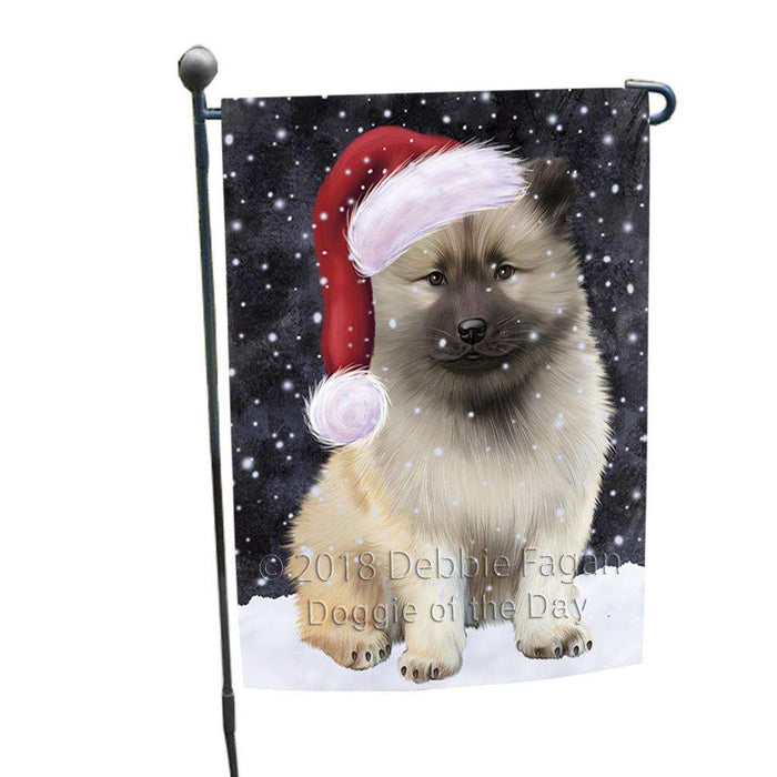 Let it Snow Christmas Holiday Keeshond Dog Wearing Santa Hat Garden Flag GFLG54368